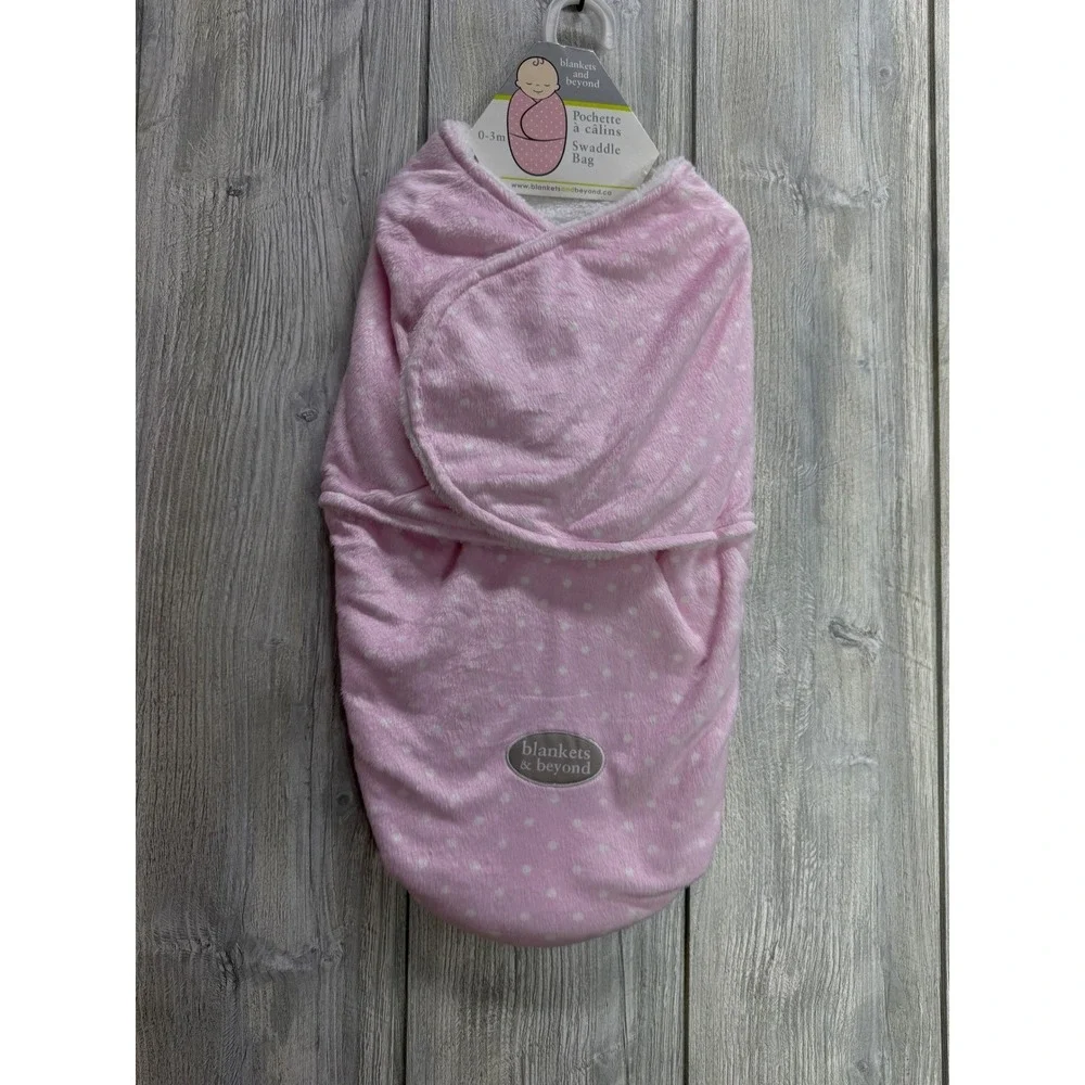 Blankets & Beyond Pink Polka Dot Plush Swaddle Bag Newborn 0-3M Sleep Sack